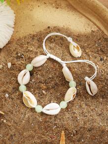ZIRUISP Conjunto de collar y pulsera de verano con conchas luminosas naturales para mujer, con cadena de cuerda trenzada, ajustable, de estilo bohemio, como regalo para usar en la playa, vacaciones o uso diario