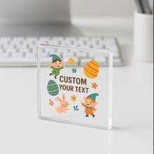 1pc Acrylic Ornaments Custom Happy Easter Acrylic Plaque, Personalized Clear Easter Decoration Block With Text, Easter Eggs Design, Spring Holiday Table Decor Gift