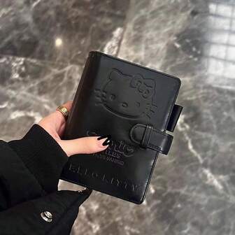 Sanrio Vintage Kitty Black Leather A7 Personal Planner Cartoon Aesthetic Handmade Portable Notepad Diary