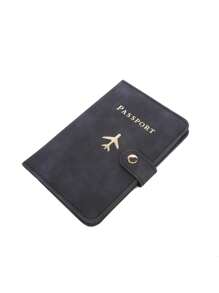 Multi-Card PU Passport Holder - Snap Closure, Faux Leather Lining, Airplane Pattern Passport Case, Minimalist Travel Accessory - Convenient Document Storage And Travel Items, Holiday Supplies Travel Stuff Travel Organiser Travel Items Travel Wallet Passport Holder Passport Wallet Beach Vacation Bag Summer Christmas Vacation