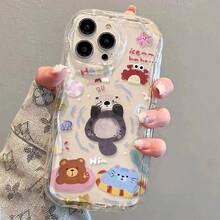 Fashionable Protective Phone Case With Unique Wave Design And Swimming Animal Pattern, Suitable For IPhone 11 12 13 14 15 16 Series, Including Pro And Pro Max, Plus Versions - White - View 3