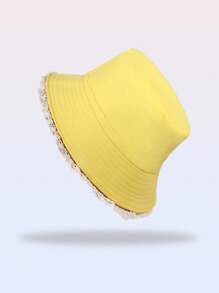 1pc Solid Color Dopamine Lace Patchwork Bucket Hat, Simple Versatile Stylish Fashion Casual Sun Protection Travel Beach Hat