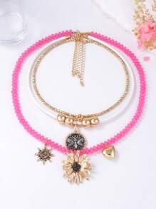 1 pieza Collar colgante de flores y animales con cuentas multicapa de diseño de lujo de aleación, versátil para mujeres
