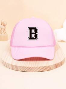1Pc Children's 26 Letter Printed Baseball Cap, Cute Pink Sunshade Baseball Cap, Mesh Breathable Trucker Cap