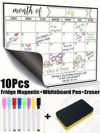 10pcs Reusable Magnetic Refrigerator Calendar, Whiteboard Magnetic Calendar, Suitable For Refrigerator, Monthly Family Planner Memo Menu Magnetic Calendar, Refrigerator Calendar, Magnetic Erasable Calendar, Kitchen Decor, Refrigerator Monthly Planner, Refrigerator Accessories, For Chores List And Menu Planning (Multiple Sizes)