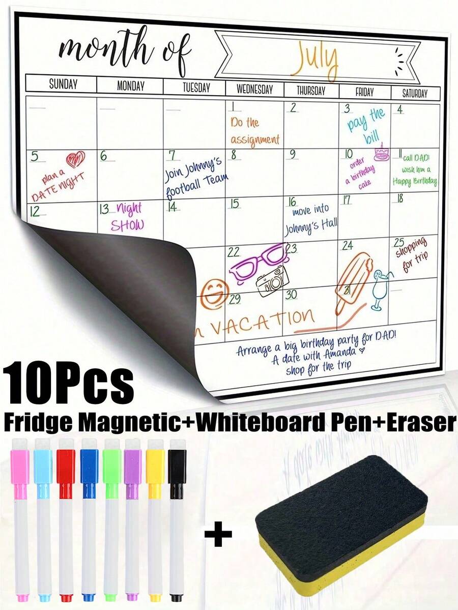 Dry Erase Refrigerator Calendar, Whiteboard Calendar For Fridge, Monthly Family Planner Memo Menu Calendar, Refrigerator Calendar, Dry Erase Calendar, Kitchen Decor, Monthly Planner For Refrigerator, Refrigerator Accessories For Chore Chart And Menu Planning (Multiple Sizes) - Multicolor - View 1