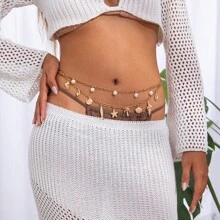 1 pièce Chaîne de taille avec pendentif étoile de mer et coquillage, chaîne de corps sexy, décoration de taille, style vacances d'été