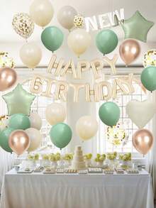 鼠尾草绿生日装饰男女皆宜。鼠尾草绿、米色和金色气球是婴儿生日派对、婴儿主题派对和迎婴派对的完美之选。 - 彩色 - 查看 6