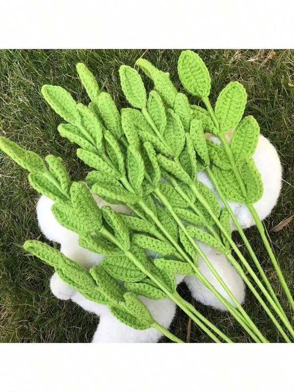2pcs/6pcs/10pcs Handmade Artificial Woven Eucalyptus Leaves, Creative Crochet Woven Eucalyptus Leaves, Handwoven Leaves, Floral Bouquet Decor Leaves, Woven Leaves