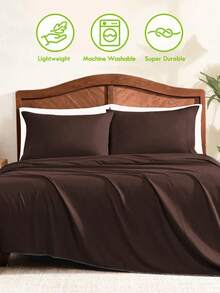 6-Piece Bed Sheet Set – Twin/Full/Queen/King Sizes | Soft Microfiber | Deep Pocket Fitted Sheet | Cooling, Wrinkle-Free, Summer And All-Season Comfort | Includes 1 Flat Sheet, 1 Fitted Sheet, 4 Pillowcases - 巧克力棕 - 查看 4