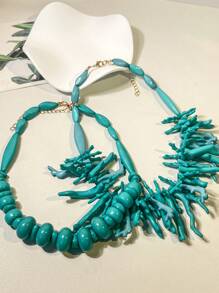 Set de 2 collares elegantes de resina multicapa con colgantes de coral y diseños geométricos, un diseño creativo de vida marina para uso diario y vacaciones en la playa