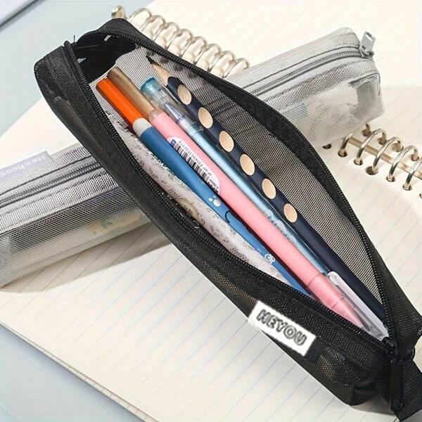 1pc Nylon Mesh Zipper Pencil Case - Toiletry & Office Supplies Organizer Bag, With Zipper Closure, Small Toiletry Storage Pouch, Transparent Design For Easy Viewing, Suitable For Makeup Brushes, Pens And Small Items,Back To School,School Supplies,Pencil Pouch,School Bag