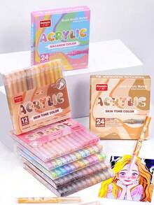 1 bungkus 12 Warna Pena Gambar Seni Profesional Lembut Pena Spidol Akrilik Cair Children's Direct untuk Siswa Ujung Spidol Tahan Air, Hari Pertama Sekolah - MultiWarna - View 2
