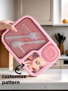 1pc Customizable Pattern Bento Box, Waterproof, Portable, Outdoor, Travel, Student And Office Worker Lunch Box, Safe Material, Microwave Safe, Personalized Design,Multi-Functional,Ornamental,Letter,Stylish,Modern,Colorful,Kawaii,Adorable,Cute,Casual,Custom,Personalised,Unique,Customized,Son,Daughter