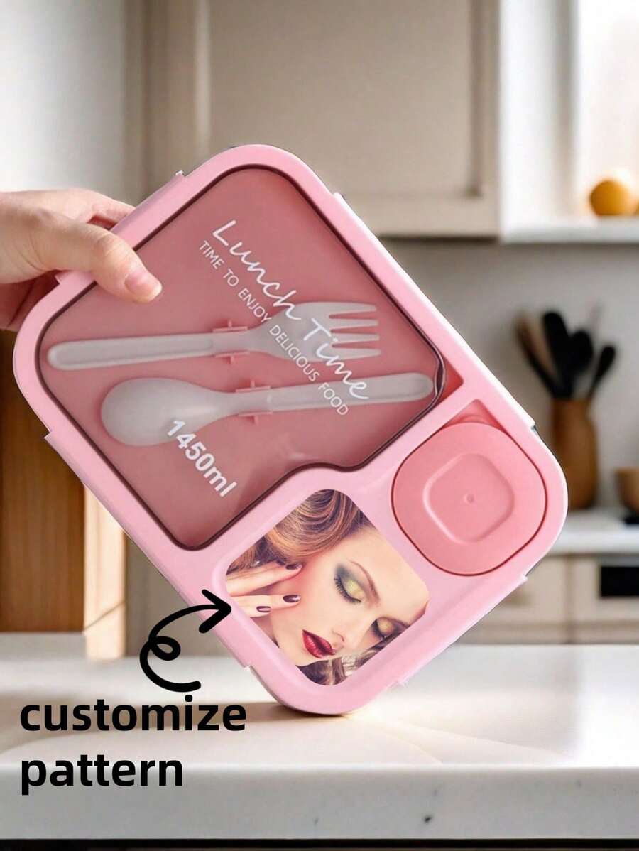 1pc Customizable Pattern Bento Box, Waterproof, Portable, Outdoor, Travel, Student And Office Worker Lunch Box, Safe Material, Microwave Safe, Personalized Design,Multi-Functional,Ornamental,Letter,Stylish,Modern,Colorful,Kawaii,Adorable,Cute,Casual,Custom,Personalised,Unique,Customized,Son,Daughter