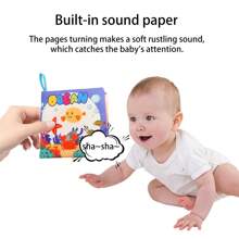 8 pièces Livre en tissu haute contraste avec papier sonnette - Livre en tissu jouet d'apprentissage précoce, stimulation visuelle lavable et développement cognitif pour les nouveau-nés de 0 à 6 mois