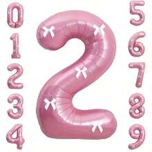 1 Pc 32 Inch Pearl Pink Number Foil Balloon & 5 Pcs White Bow Combination Set, Suitable For Wedding, Birthday, Anniversary, Graduation, Summer Party Decoration