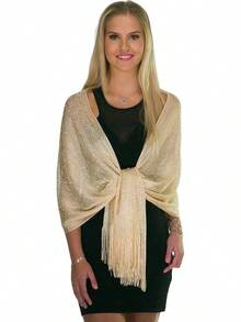 Metallic Glitter Shawl Wrap For Evening Dresses And Weddings - 淺黃香檳色 - 查看 3