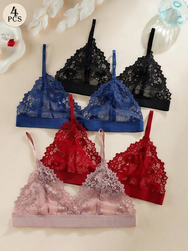 4 Packungen Premium Französische Spitze Bandeau-BHs für Frauen. Sexy, ohne Polsterung, neue dünne Bandeau. BHs für Teenager Mädchen, drahtloses Damen Unterwäsche