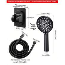 3 件套增压淋浴喷头，家用淋浴喷头，带喷头支架和软管套装 - 黑色 - 查看 4