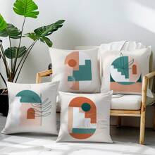4 fundas de cojín con estampado geométrico floral abstracto rojo y verde, tela de terciopelo de melocotón suave a la piel, impresión unilateral de 45*45CM, adecuado para sala de estar, dormitorio, sofá, decoración del hogar, regalo de cojín decorativo