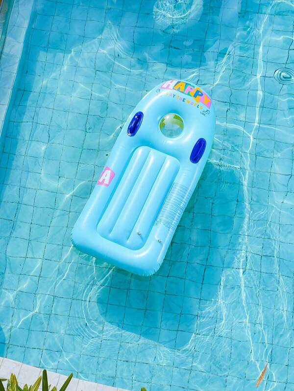 1pc Inflatable Floating Bed, Thickened PVC Material With Handle, Classic Yellow/Pink/Blue Simple Letter Design Inflatable Swimming Pool Float, Suitable For Outdoor Pool, Beach, Water Party, Floating Mat, Floating Raft