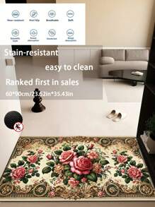 1 Piece Romantic Rose Pattern Carpet, 0.5cm Thick IT Farman Velvet Sponge, Lightweight And Easy To Wash, 100% Polyester Handmade Rectangular Floor Mat Greeting Door Mat Area Floor Mat Indoor/Outdoor Entry Door Mat Area Rug Suitable For Living Room, Bedroom, Entryway, Game Room, Dorm Decor - Machine Washable, Perfect For Valentine's Day, Easter, Thanksgiving, St. Patrick's Day, Mother's Day.