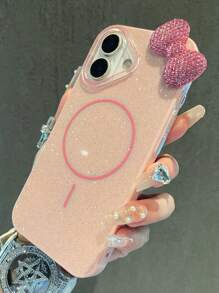 Luxus Strass Schleifen Bling Glitzer Magnetisch Kabellose Ladehandy Hülle kompatibel mit iPhone 16 15 14 13 12 11 Pro Max, süße Gelenkschutzhülle