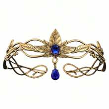 de elfos redondos de Color dorado Vintage, Tiaras de diosa de cristal para mujer y hombre, diadema de hojas Vintage, diadema, accesorios para el cabello de novia G1VZ - Azul - Ver 6