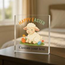 1pc Acrylic Ornaments Easter Acrylic Sign With Custom Text, Happy Easter Clear Block With Eggs And Dots, Personalized Gift For Easter Party Or Spring Holiday Decor