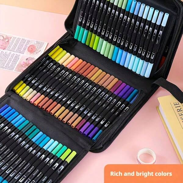 60 rotuladores de doble punta, 60 colores de rotuladores de doble punta (rotuladores de punta fina y punta de pincel) Marcadores de arte, marcadores de punta de pincel para libros de colorear para adultos, que no se desangran, útiles escolares, de vuelta a clases