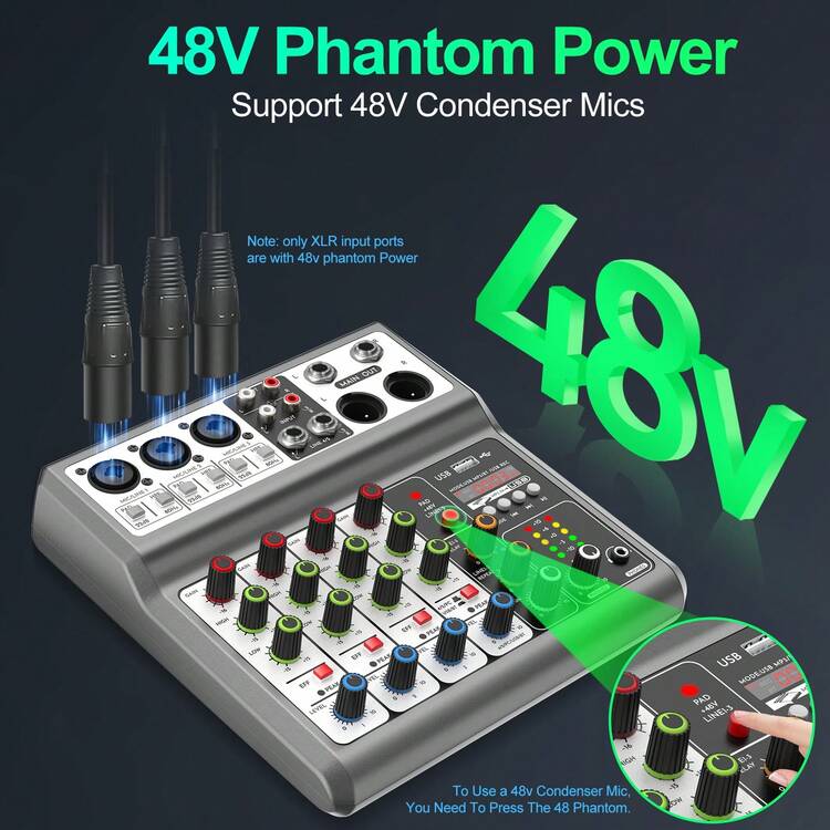 Aveek 5-Channel  – Bluetooth Streaming, USB Recording & Studio Effects For Live Sound & Podcasting - Black - View 5