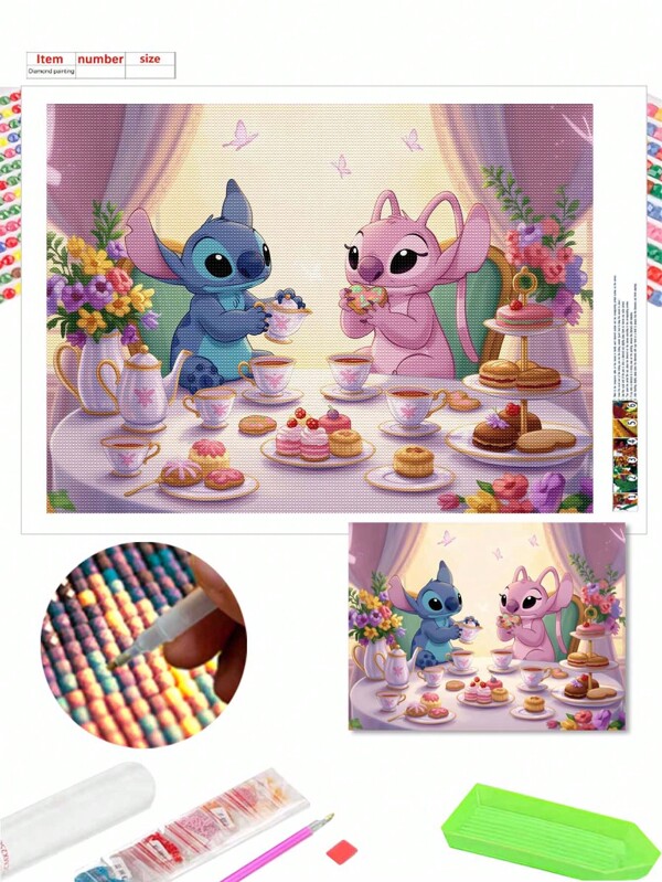 Disney Stitch And Angel Diamond Painting Kit, Suitable For Adults, Elegant Diet Cartoon Patterns, Mosaic Canvas Crafts, Cross Stitch Art, Home Decor & Bedroom Decor, Holiday Gifts