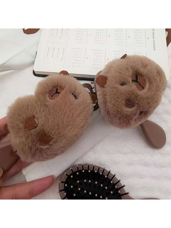 Cartoon Capybara Air Cushion Hair Brush, Mini Portable Massage Brush For Women, Cute Fluffy Brush