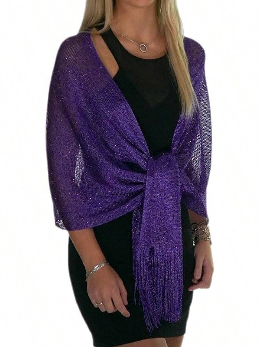 Metallic Glitter Shawl Wrap For Evening Dresses And Weddings - Màu tím - Xem 1