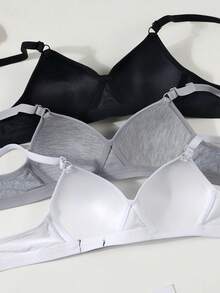3pcs/Set Teen GirlRibbed Triangle Cup Bras, Comfortable & Breathable, Suitable For 13-16 Years Old