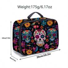 Skull Pattern Picnic Bag, Reusable Meal Bag Suitable For Adults, Girls, Boys, Portable Meal Bag For Work, Picnic, Play, Outdoor, Self-Drivingback To School School Stuff Bag For School Lunch Bag For Women Cooler Bag Picnic Accessories School Accessories