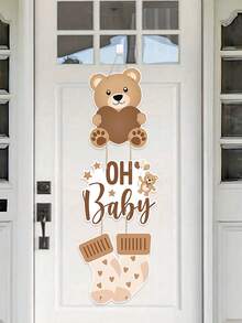 1set Brown Bear OH Baby Baby Shower Theme Paper Door Hanging Decoration, Cute Brown Bear Pattern For Babe Shower & Gender Reveal Theme Party Door Decoration, Gender Revelation Party Paper Door Hanging Decoration, Creative Gift 1st Birthday Party Background Door Hanging Decor, Babe Shower Photography Decoration Supplies, Baby Shower Gift, Gender Reveal Decoration - Brown Bear Oh Baby - View 3