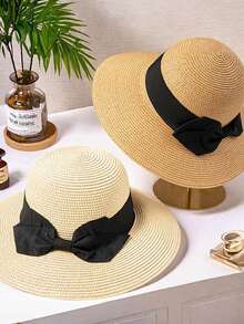 1 Fashionable Women's Wide Brimmed Bow Sun Hat, Foldable Beach Hat, Suitable For Outdoor Travel And Beach Play, Lightweight And Breathable - Khaki - View 10