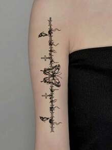 4pcs Dark Style Thorn Butterfly Temporary Tattoo Stickers, Waterproof Body Wrist Tattoos