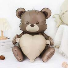 2 Peças Balões em Forma de Coração Abraçando Urso Marrom Fofo, Balões de Mylar de Urso Cartoon Fosco 3D Sentado-em Pé, Adequado para Decorações de Festa de Aniversário, Suprimentos de Festa em Casa