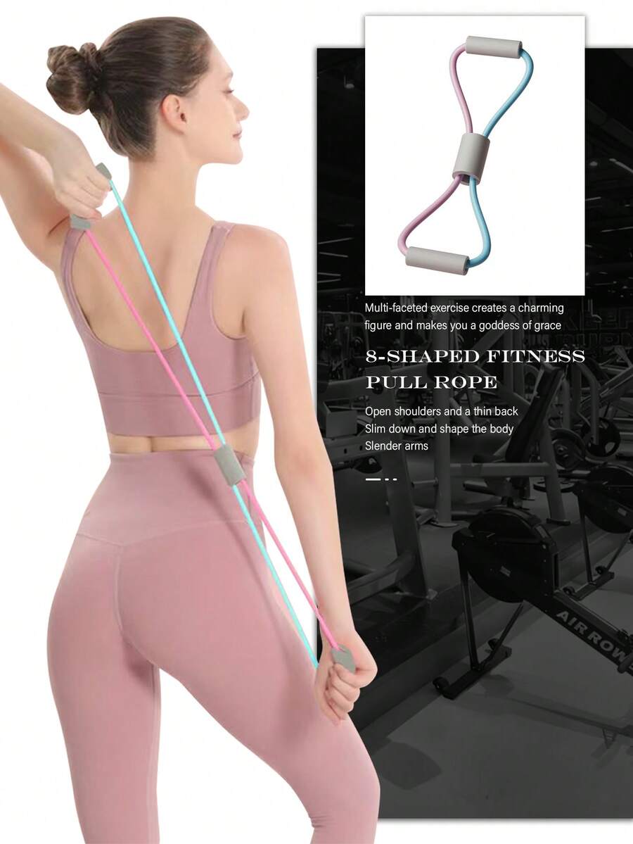 8 字形阻力带，用于背部锻炼、伸展和姿势矫正，瑜伽健身训练带，可增强背部、胸部、臀部和肩部力量 - 彩色 - 查看 1