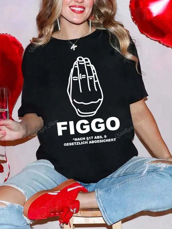 Damen Sommer urbaner Humor Muster Muster rundhals Kurzarm einfaches lässiges schwarzes Tageslicht T-Shirt Oberteil in Großer Größe