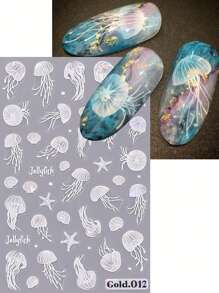 2pcs Ocean Jellyfish Nail Decals, Ocean Animals Summer Nail Art Pattern, Cute Kawaii Nail Art Decoration, Self-Adhesive Stickers, DIY Nail Supplies, Manicure Accessories Tools For Salon