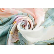 1 PIEZA Versión coreana del elegante chal de seda satinada con estampado floral, ligero y suave, ideal para protección solar, de uso diario y de moda - Rosa - Ver 3