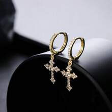1 par de pendientes de gota con cruz de circonita cúbica de moda para mujer, para boda, compromiso, aniversario, fiesta, joyería, regalo del Día de San Valentín