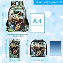 3PCS Dinosaur Backpack For Boys, 16" Little Kid Dinosaur Preschool School Bookbag And Lunch Box