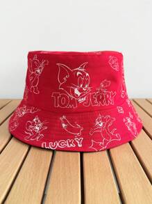 Warner Bros New High-Quality Reversible Tom & Jerry Print Bucket Hat, Versatile Unisex Summer Sun Protection Hat, Cartoon Double-Sided Sunhat