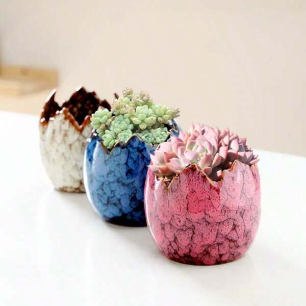 1pc Creative Crackle Ceramic Succulent Planter, Small Flower Pot For Home, Garden, Office Decor, Gifts For Plant Lovers