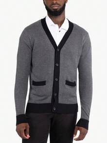 Men's Herringbone Cardigan Sweater - Off Wht/Black - View 1
